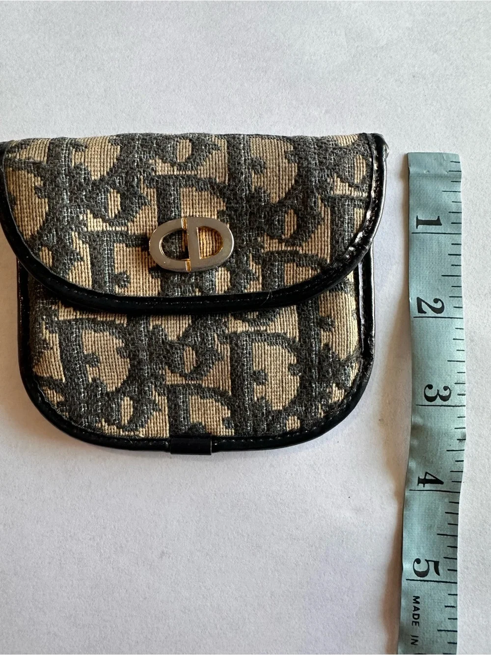 Dior Monogram Small Saddle Wallet in Beige and blue with Gold CD Clasp